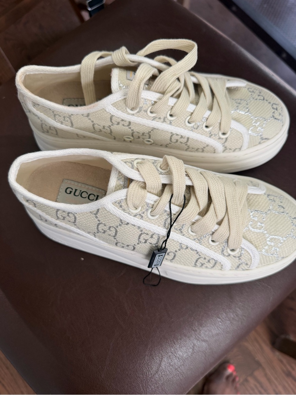 Gucci Beige Monogram Canvas Platform Sneakers
